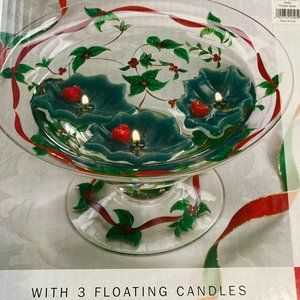 Hand painted Holiday glass bowl with floating candles